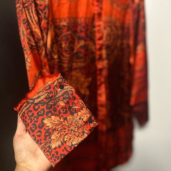 ZARA satin red long button down top in XS - Picture 5 of 7